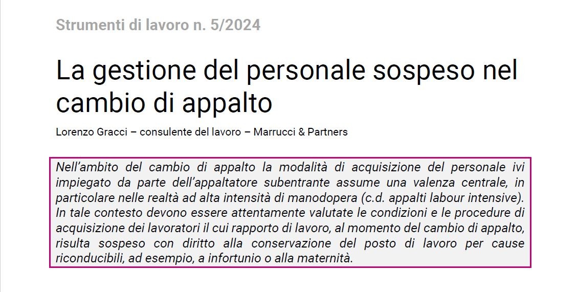 La gestione del personale sospeso nel cambio di appalto