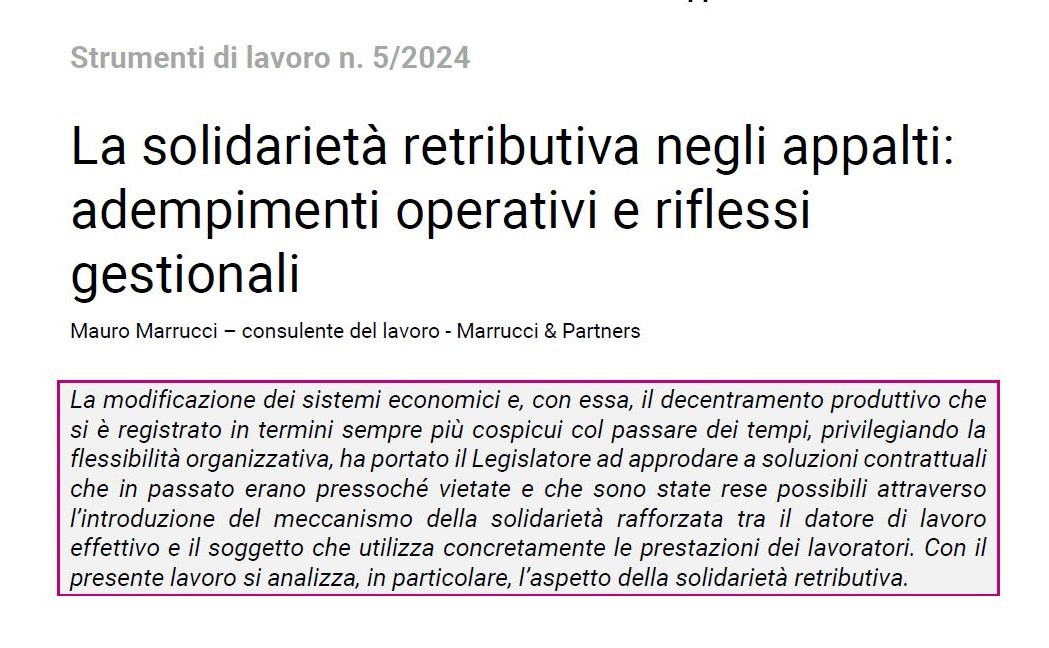 La solidarietà retributiva negli appalti: adempimenti operativi e riflessi gestionali