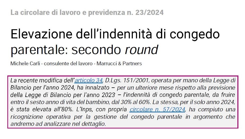 Elevazione dell’indennità di congedo parentale: secondo round