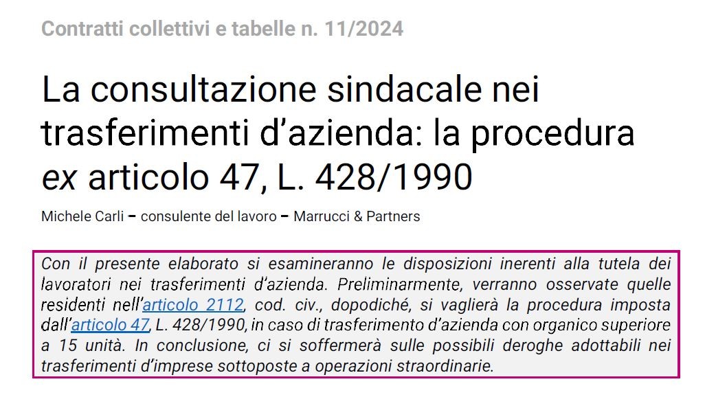 La consultazione sindacale nei trasferimenti d’azienda: la procedura ex articolo 47