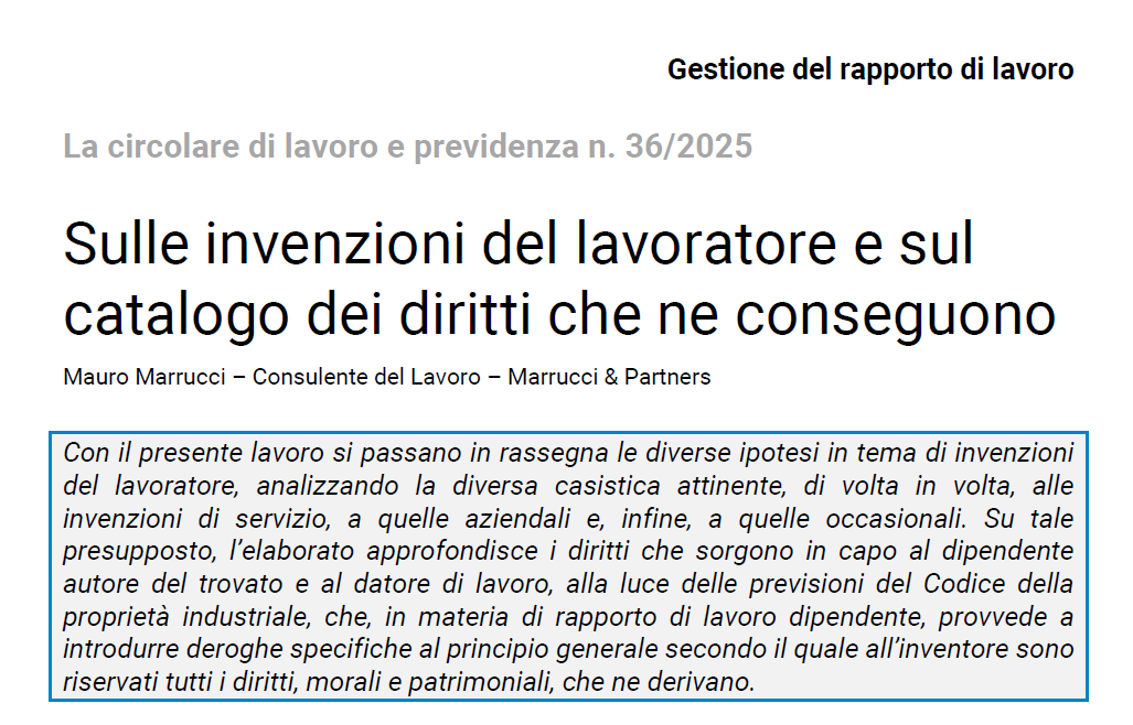 Sulle invenzioni del lavoratore e sul catalogo dei diritti che ne conseguono